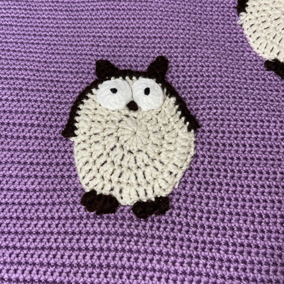 Hand Crocheted Purple With Owls Baby Blanket 41" X 41" - Picture 4 of 5
